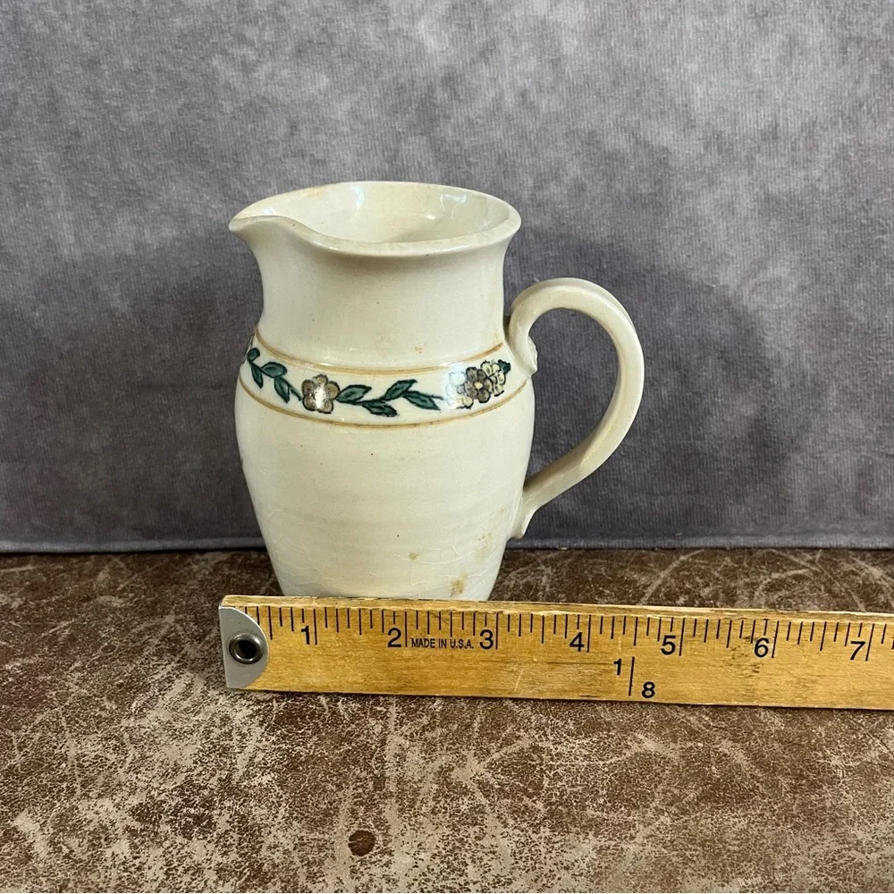Suci Creamer Pottery Vase Signed Tan Color with Floral Design Approx 3‎ X 5 Inch